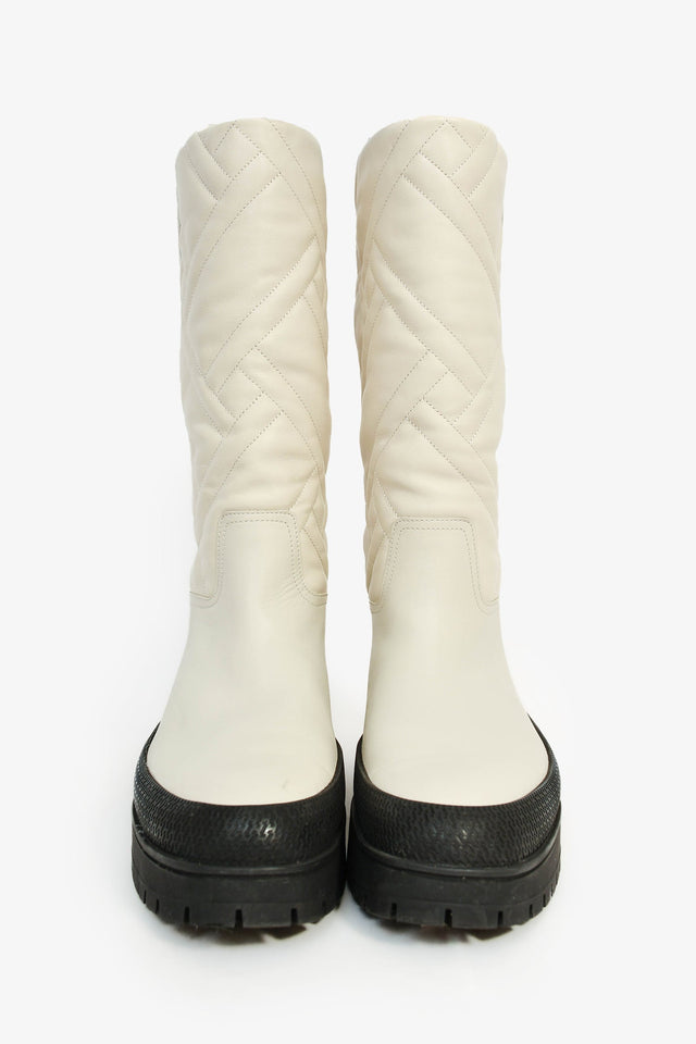 Hermes 2022 White Leather 'Fuji' Rain Boots Size 39