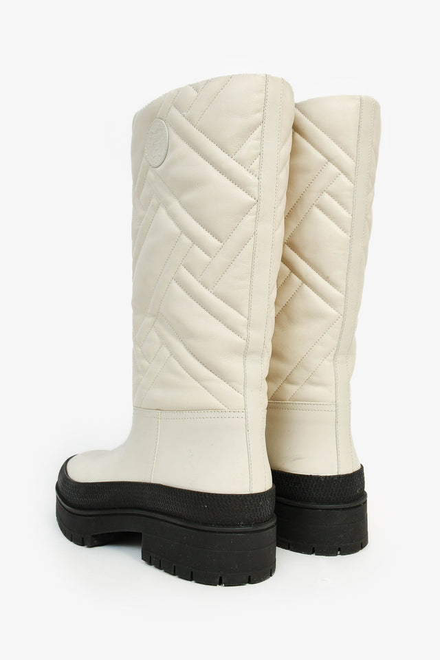 Hermes 2022 White Leather 'Fuji' Rain Boots Size 39