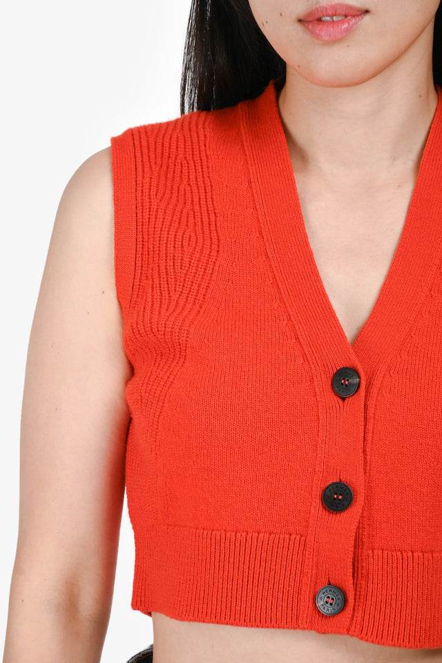 Hermes Orange Cashmere Cropped Button-Up Sweater Vest Size 38