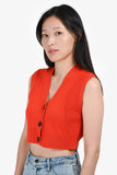 Hermes Orange Cashmere Cropped Button-Up Sweater Vest Size 38