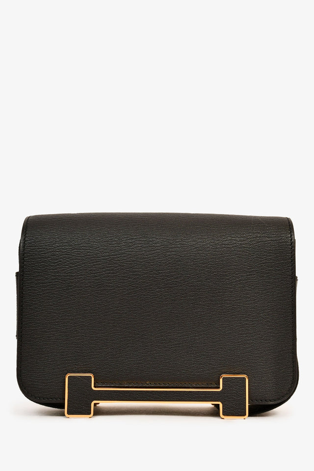Hermes 2022 Black Chèvre Mysore Leather 'Geta' Crossbody Bag