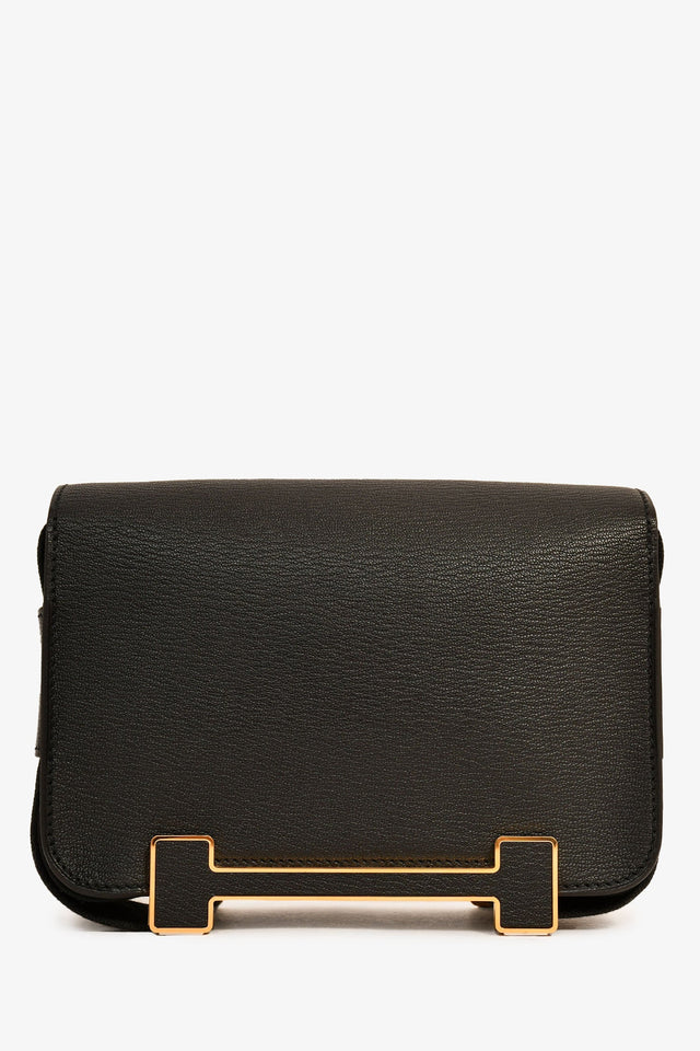 Hermes 2022 Black Chèvre Mysore Leather 'Geta' Crossbody Bag