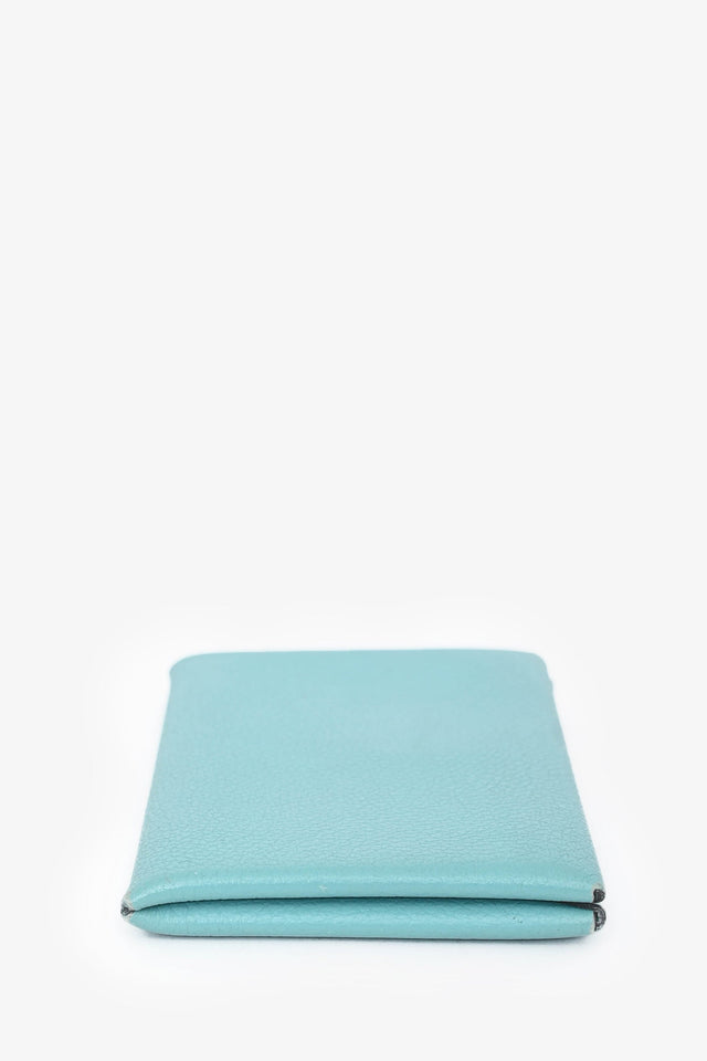 Hermes 2019 Blue Leather Calvi Duo Compact  Holder