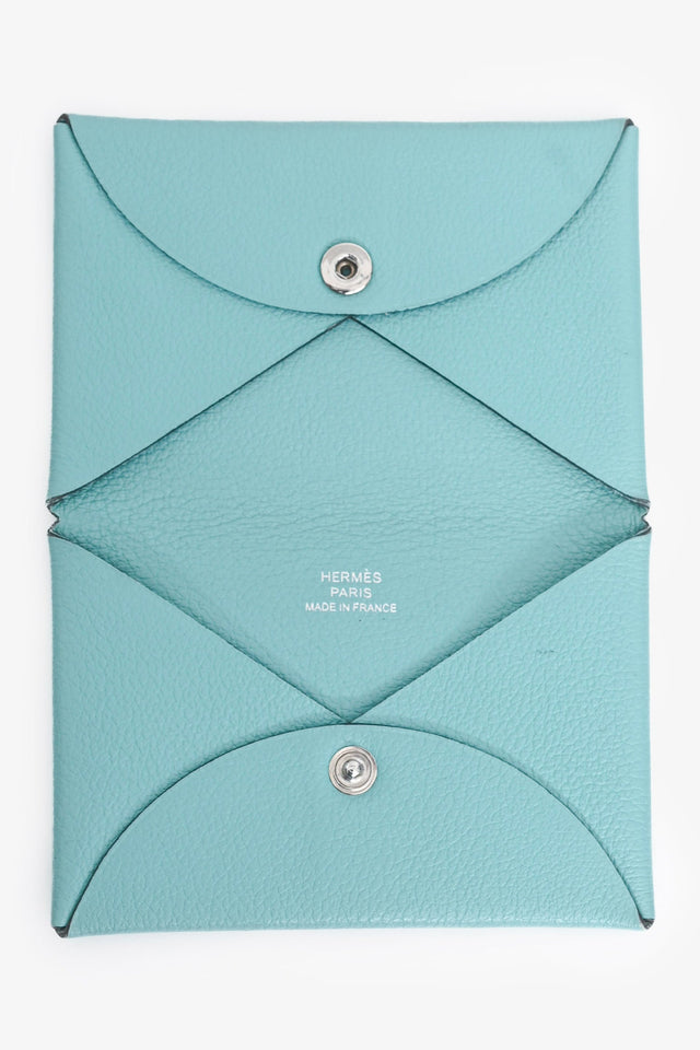 Hermes 2019 Blue Leather Calvi Duo Compact  Holder