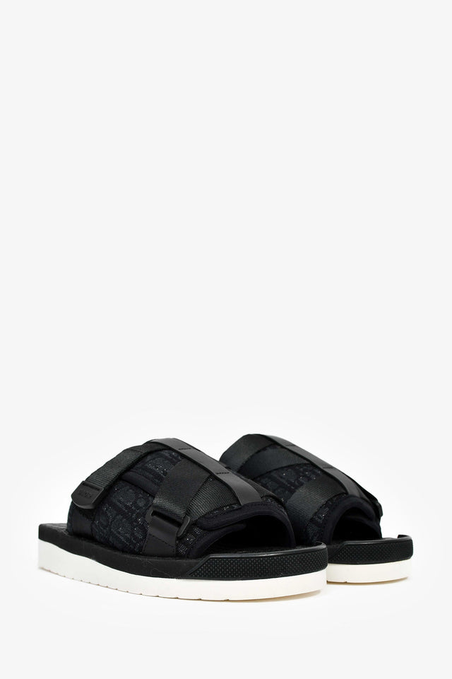 Christian Dior Black Oblique Jacquard 'Alpha' Sandals Size 38