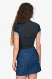 Hermes Navy/Grey Cashmere Knit Short Sleeves Fitted Sweater Top Size 34