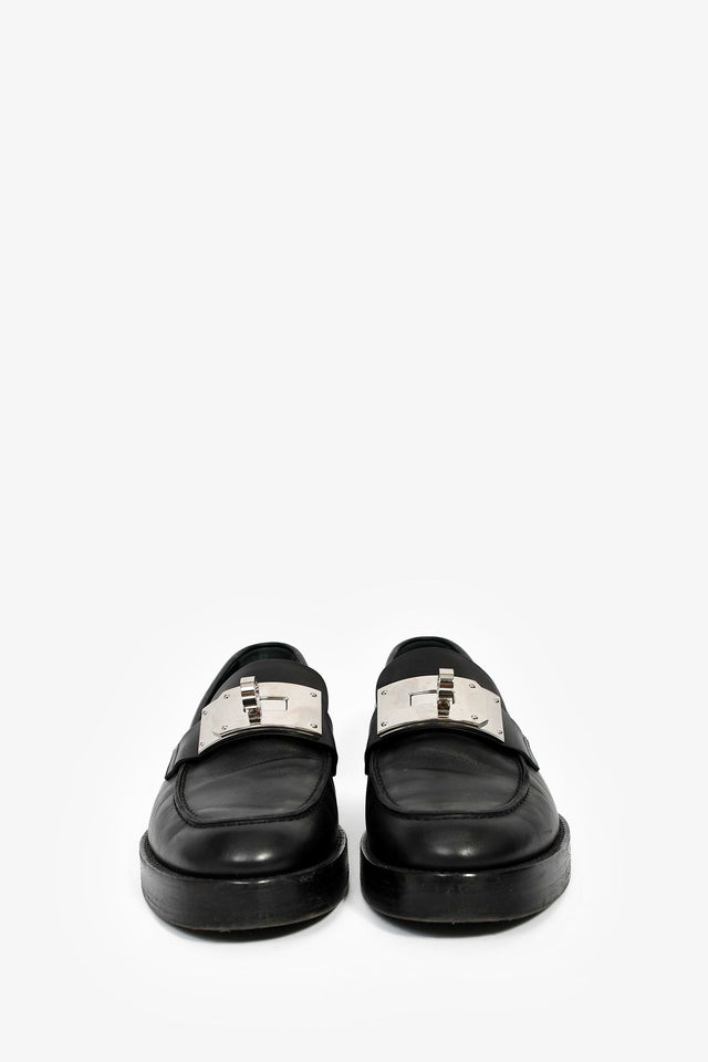 Hermes Black Leather Oversized Kelly Buckle Hot Loafers Size 39