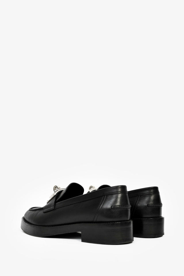 Hermes Black Leather Oversized Kelly Buckle Hot Loafers Size 39