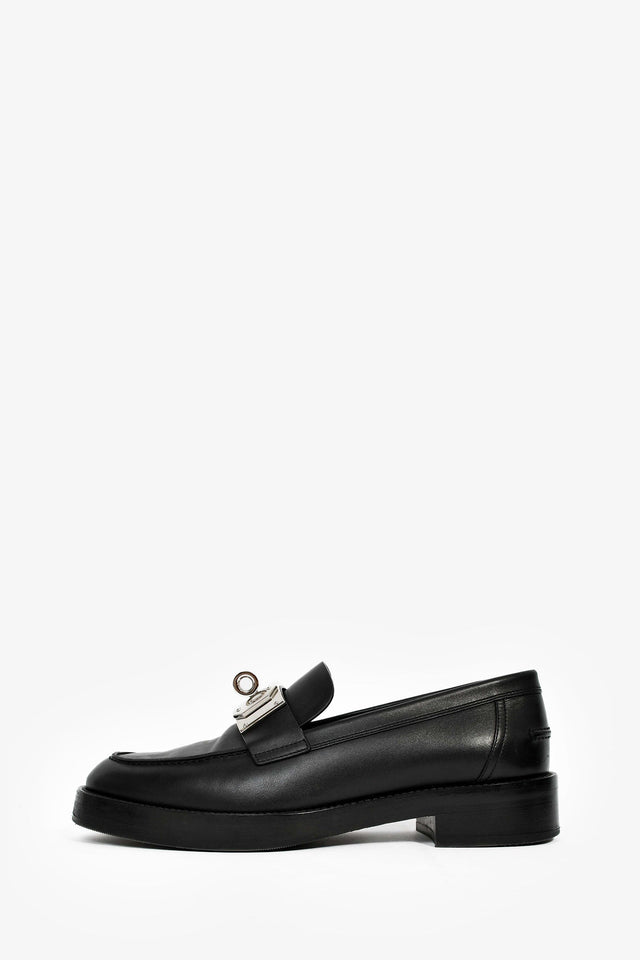 Hermes Black Leather Oversized Kelly Buckle Hot Loafers Size 39