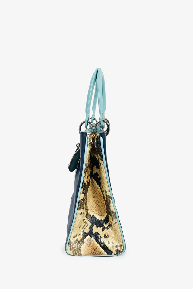 Christian Dior Python Navy/Light Blue Leather 'Diorissimo' Top Handle with Strap and Pouch