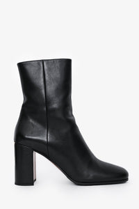 Prada Black Leather Block Heel Ankle Boots Size 35.5