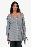Prada 2018 Black & White Gingham Off The Shoulder Shirt Size 36