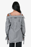 Prada 2018 Black & White Gingham Off The Shoulder Shirt Size 36