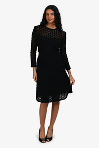 Christian Dior Black Lace Knit Long Sleeves Dress With Slip Size 4