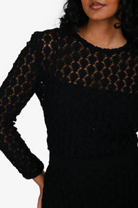 Christian Dior Black Lace Knit Long Sleeves Dress With Slip Size 4