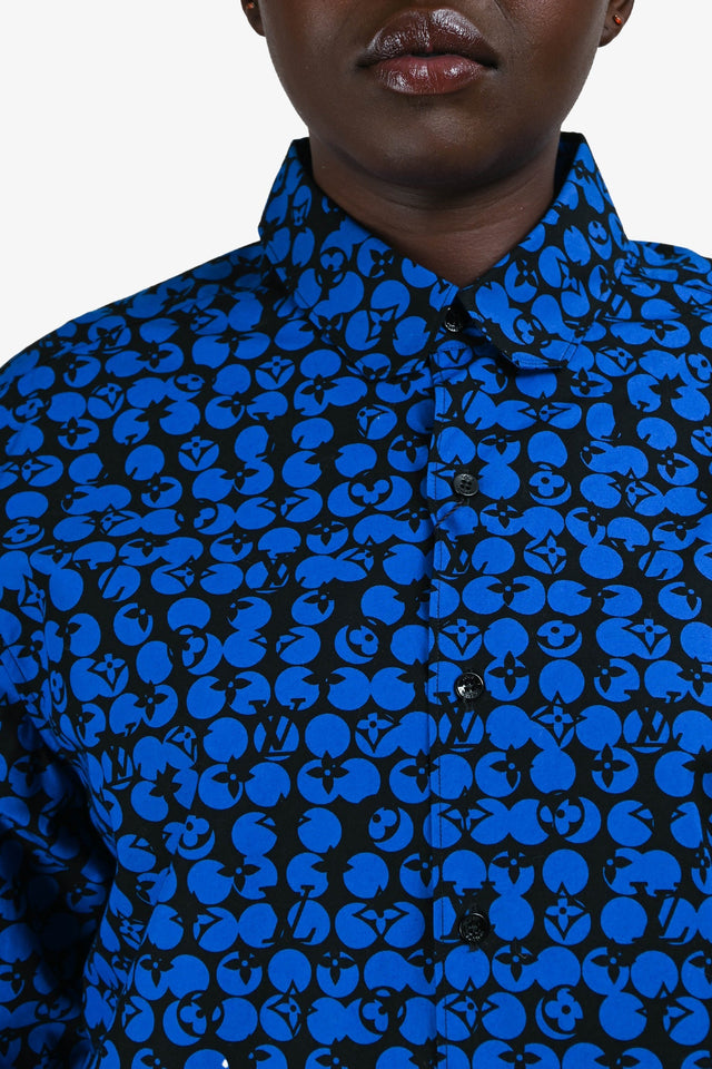 Louis Vuitton Blue/Black Printed DNA Button-Up Shirt Size S Mens