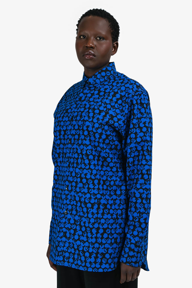 Louis Vuitton Blue/Black Printed DNA Button-Up Shirt Size S Mens