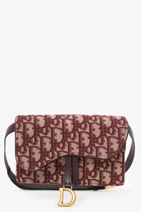 Christian Dior 2019 Burgundy Oblique Jacquard Saddle Belt Pouch