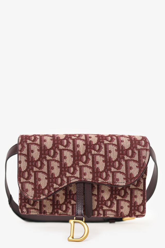Christian Dior 2019 Burgundy Oblique Jacquard Saddle Belt Pouch