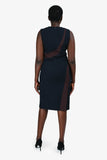 Christian Dior Navy Wool White/Brown Stripe Sleeveless Midi Dress Size 8