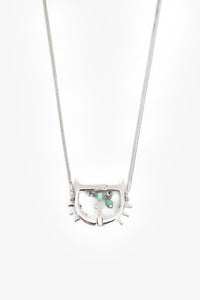Christian Dior Silver Tone Metal D Cat Motif Necklace