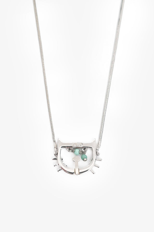Christian Dior Silver Tone Metal D Cat Motif Necklace