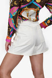 Hermes White Pleated Silver Buttons Short Size 34