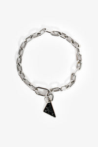 Prada Silver Tone Triangle Logo Charm Bracelet