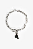 Prada Silver Tone Triangle Logo Charm Bracelet