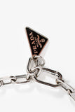 Prada Silver Tone Triangle Logo Charm Bracelet