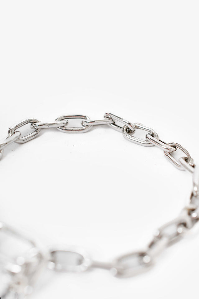 Prada Silver Tone Triangle Logo Charm Bracelet