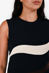Christian Dior Navy Wool Cream/Brown Striped Sleeveless Midi Dress Size 6 US