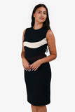 Christian Dior Navy Wool Cream/Brown Striped Sleeveless Midi Dress Size 6 US