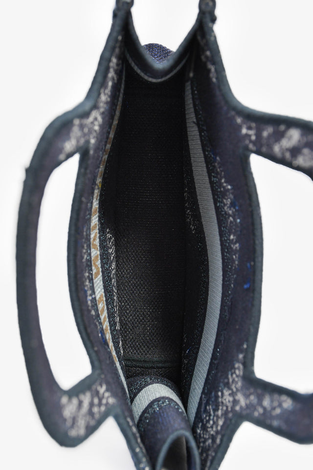 Christian Dior Blue Embroidered Canvas Tie-Dye Mini Book Tote