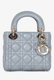 Christian Dior Grey Shimmer Leather Cannage Mini Lady Dior with Strap