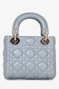 Christian Dior Grey Shimmer Leather Cannage Mini Lady Dior with Strap