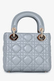Christian Dior Grey Shimmer Leather Cannage Mini Lady Dior with Strap