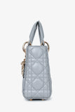 Christian Dior Grey Shimmer Leather Cannage Mini Lady Dior with Strap