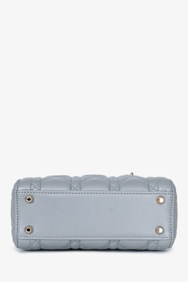 Christian Dior Grey Shimmer Leather Cannage Mini Lady Dior with Strap
