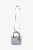 Christian Dior Grey Shimmer Leather Cannage Mini Lady Dior with Strap