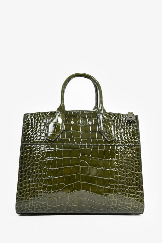Louis Vuitton Green Alligator Mississippiensis City Steamer MM Top Handle With Strap