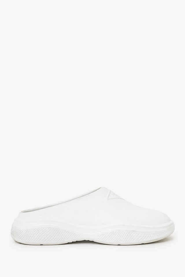 Prada White Rubber Logo Mules Size 35