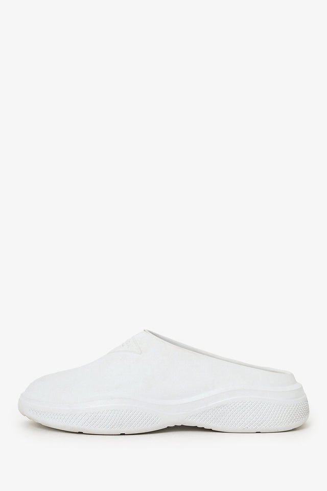 Prada White Rubber Logo Mules Size 35