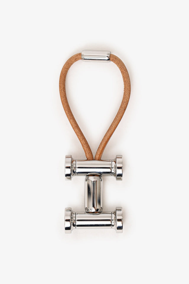 Hermes Silver Tone Leather/Metal Mobile H Keychain