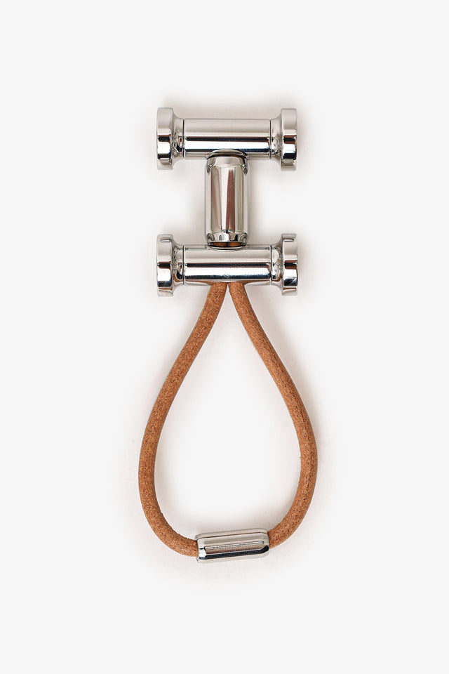 Hermes Silver Tone Leather/Metal Mobile H Keychain