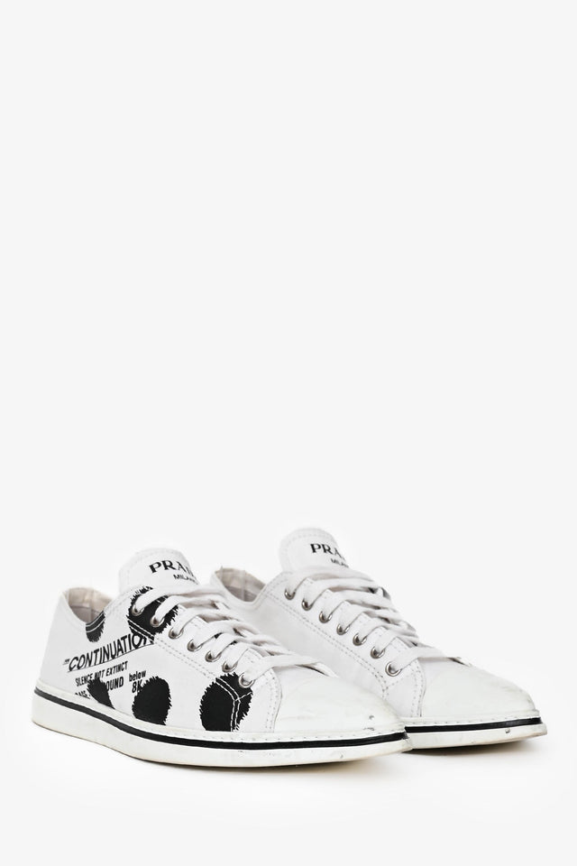 Prada White Graphic Printed Pointed Toe Sneakers Size 39