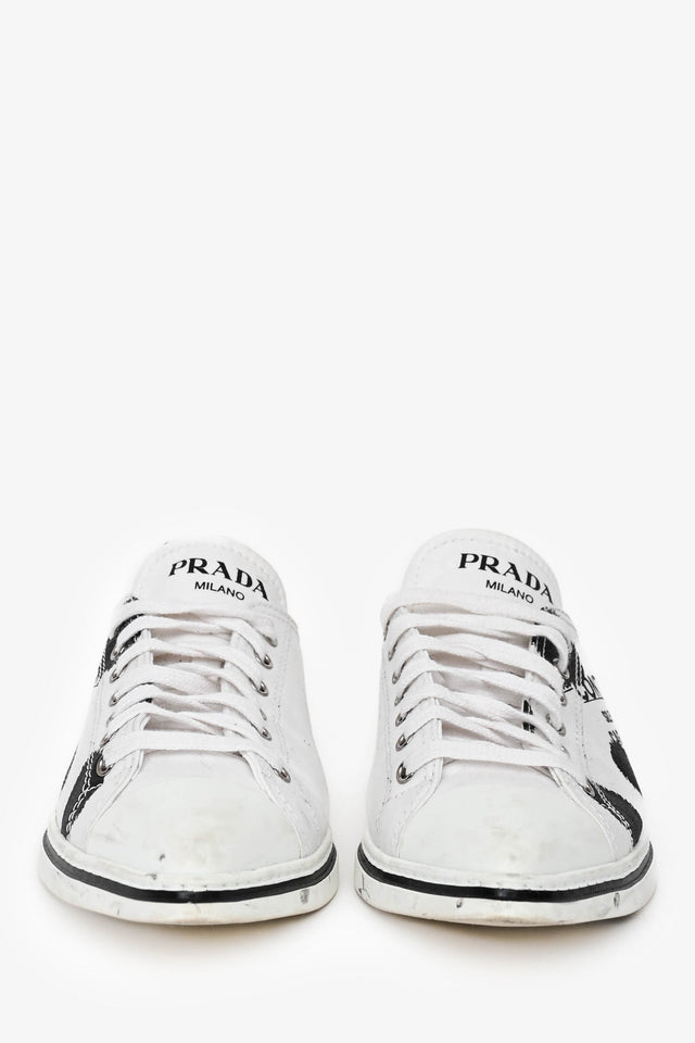 Prada White Graphic Printed Pointed Toe Sneakers Size 39