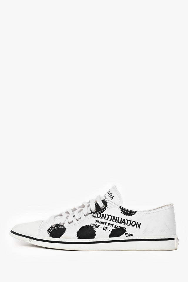 Prada White Graphic Printed Pointed Toe Sneakers Size 39