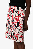 Prada 2017 Cream/Red Silk Graphic Printed Midi Skirt Size 46