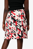 Prada 2017 Cream/Red Silk Graphic Printed Midi Skirt Size 46